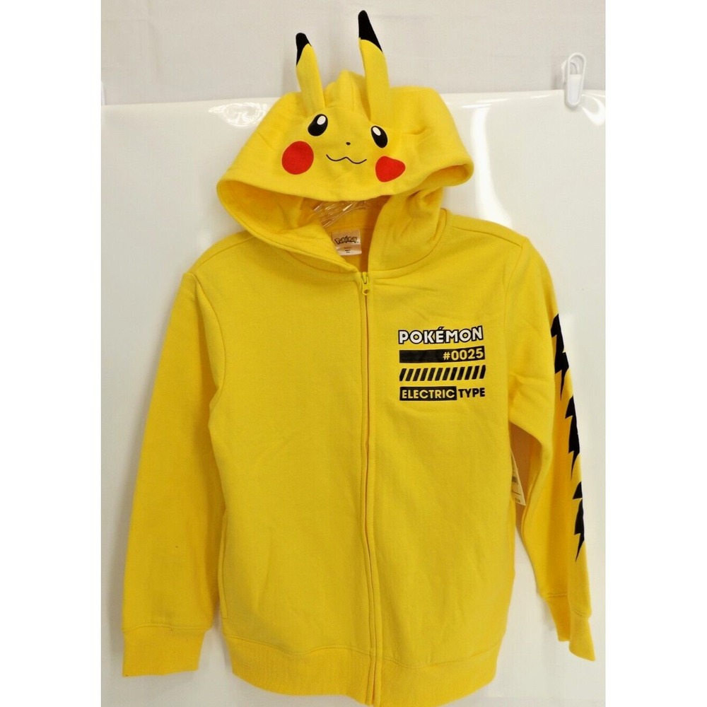 NEW Pokemon Pikachu Yellow Zip Up Hoodie Jacket Kids Unisex Size M (8)